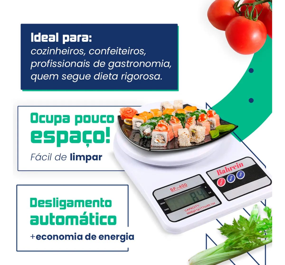 Balança Eletrônica Digital De Cozinha Pesa De 1gr Até 10kg Cor Branco e Nutrição - Imagem 3