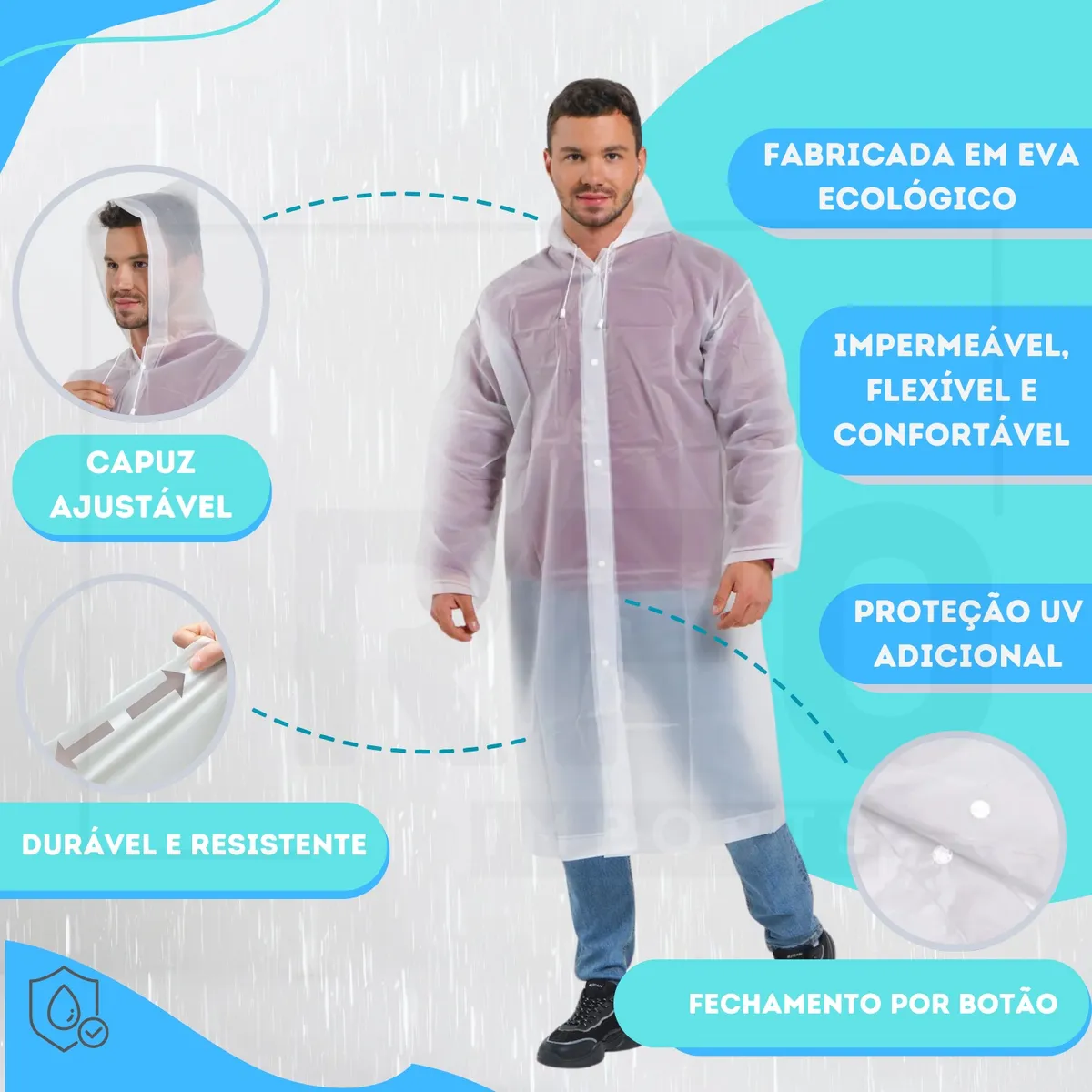 Kit 2 Capa De Chuva Reforçada Pvc Transparente Resistente - Imagem 4