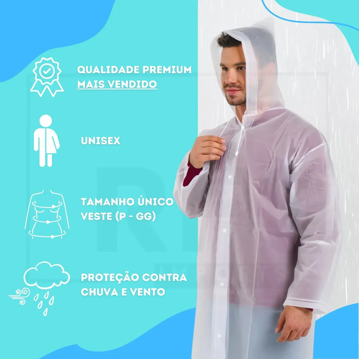 Kit 2 Capa De Chuva Reforçada Pvc Transparente Resistente - Imagem 3