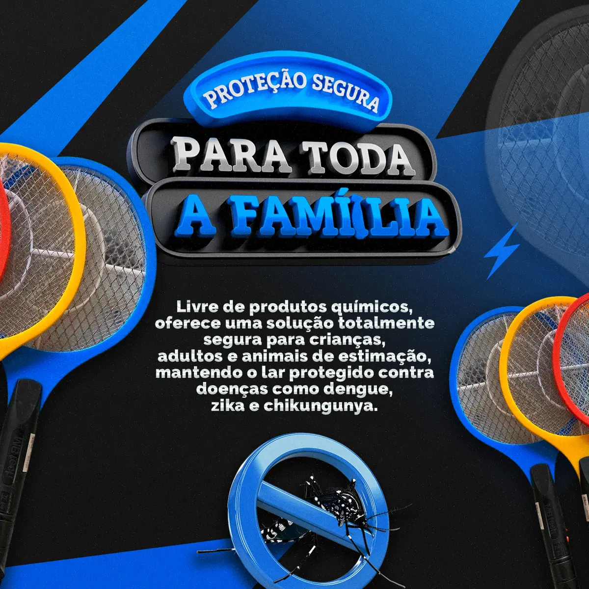 Kit 3 Raquete Elétrica Mata Mosquito Mosca Pernilongo Dengue Insetos Bateria Recarregavel Bivolt - Imagem 4