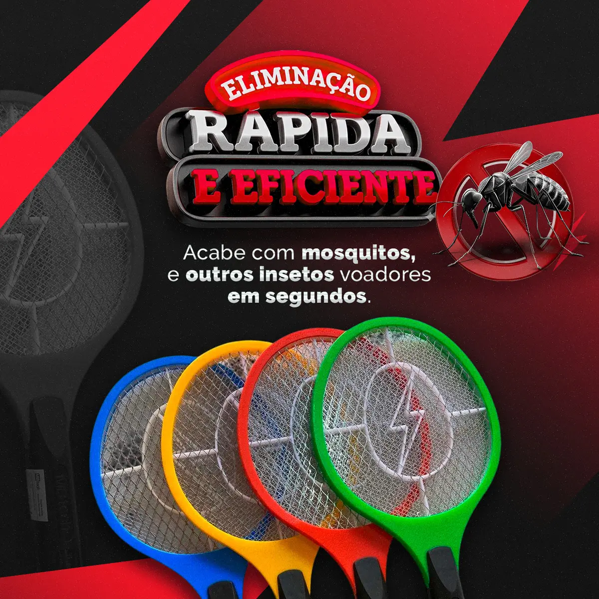 Kit 3 Raquete Elétrica Mata Mosquito Mosca Pernilongo Dengue Insetos Bateria Recarregavel Bivolt - Imagem 5